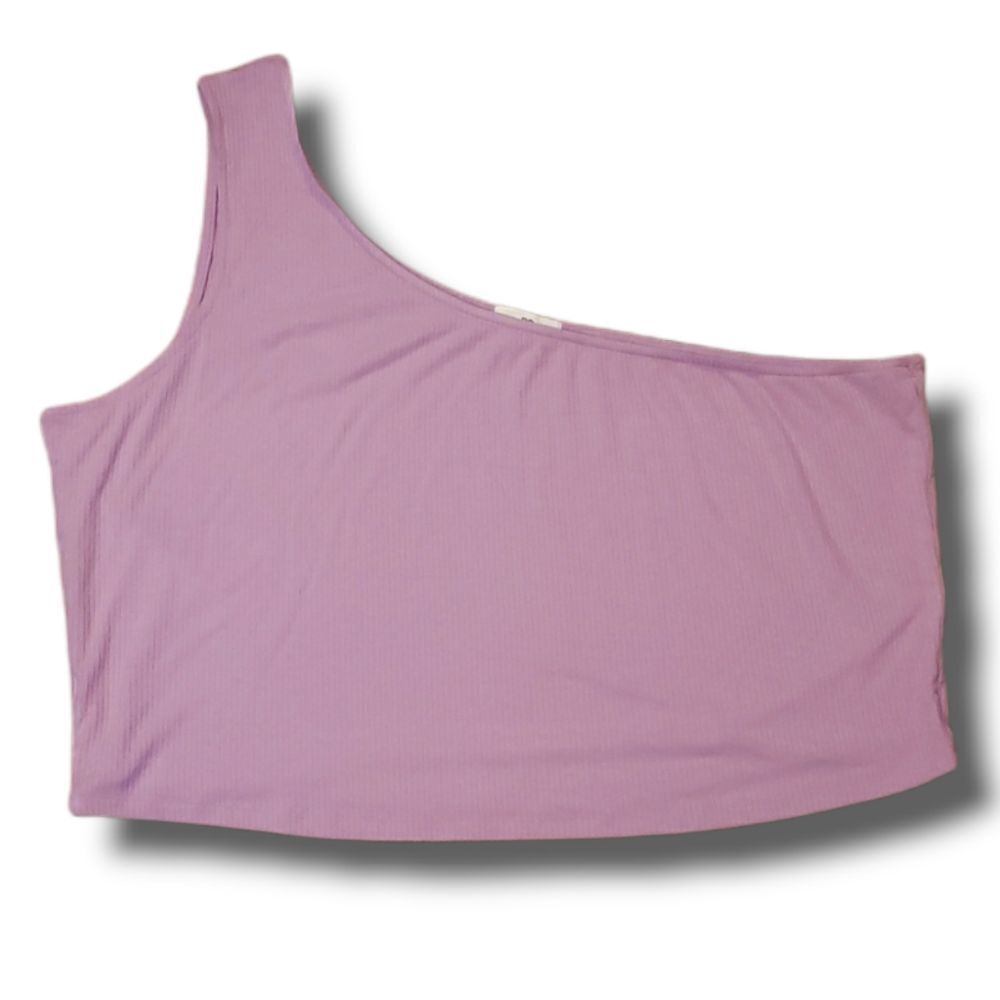 BP One Shoulder Rib Cropped Tank Top Purple Tulip Size 1X